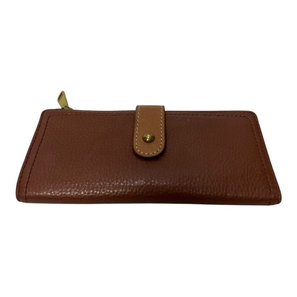 Fossil Keely Tab Clutch in Brown Multi Snap Close Zipper Pocket